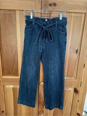 J. Crew Dark Blue Paperbag Waist Cropped Wide-Leg Ankle Jeans